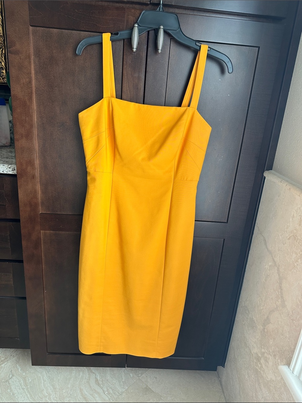 ANTONIO MELANI Bright Yellow Square Neck Midi Dress